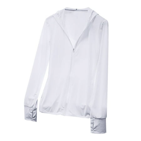 Sun Protection Jackets for Men Plus Size Full Zip Long Sleeve Hooded Big & Tall Coat for Men Outdoor Lightweight Fishing Hiking Jackets with Pockets White XXL