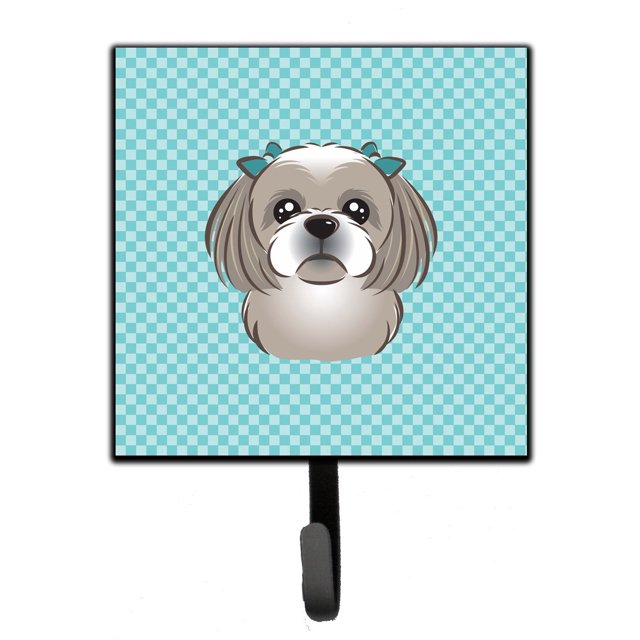 ""Caroline'S Treasures Bb1188Sh4 Checkerboard Azul Gris Plata Shih Tzu Correa O Llavero Pequeño Multicolor""