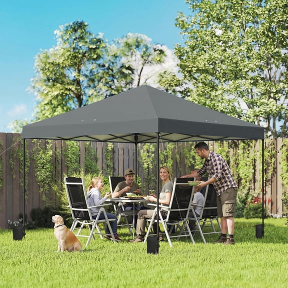 Outsunny 10 x 10 ft Pop Up Canopy Tent with One Push Setup, Easy Setup Outdoor Portable Instant Canopy Shelter w/ Roller Bag, Sandbags, Dark Gray