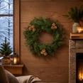 thumbnail image 4 of Bcylexb Christmas Door Wreath, 15.7" Snowy Christmas Pine Wreaths for Front Door Frosted Needles Golden Bells with Red Bow for Winter Holiday Window Wall Decor, 4 of 8