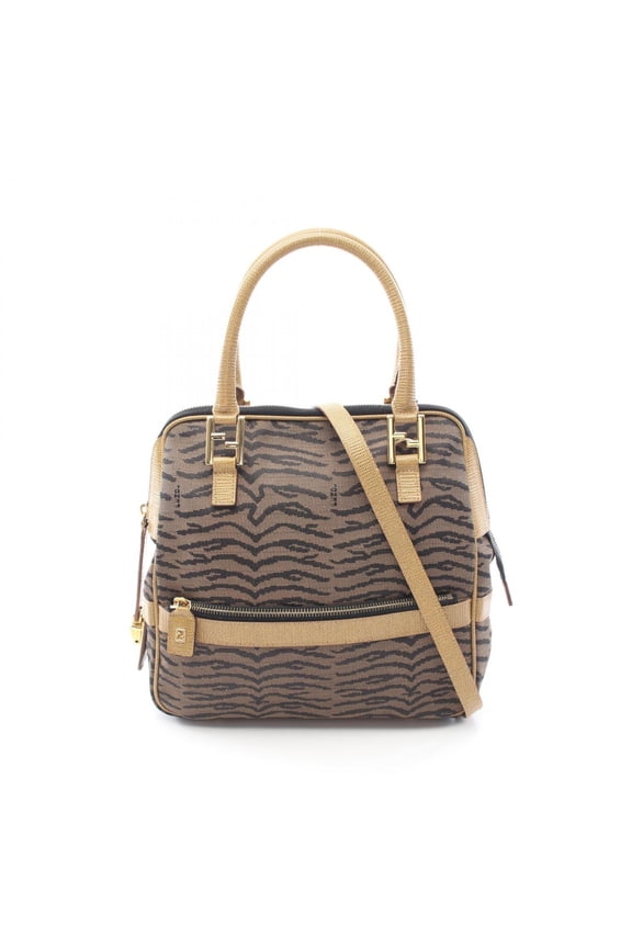 Pre-Owned Fendi Zebra 2-Way Tote Bag/Handbag, Canvas and Leather, Women's, Brown/Black