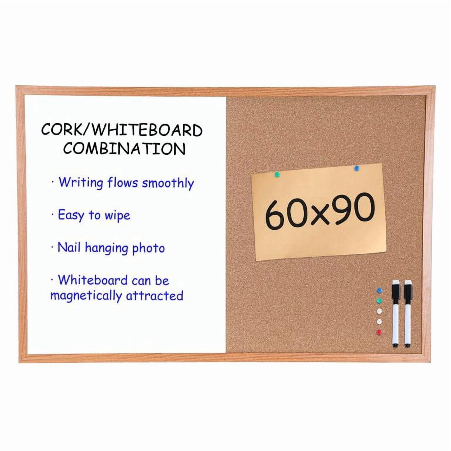 Cork Board White Board Combo, Large Wall Mounted Bulletin Board with Self-Healing Cork Surface, Dry Erase Writing Board for Vision Board, Memo Board, Home Office