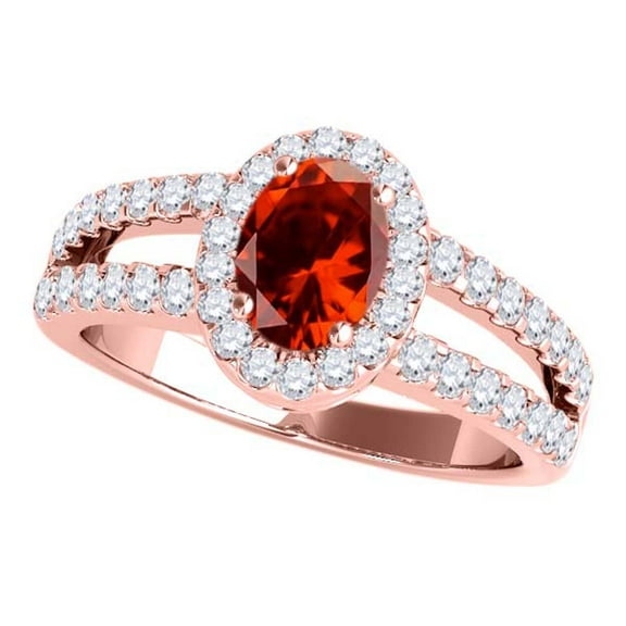 Mauli Jewels Rings for Women 1.65 Carat Diamond and Oval Shaped Garnet Ring 4-Prong 10K Rose Gold