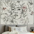 thumbnail image 2 of ONETECH  Abstract Woman Face Tapestry Floral Leaves Butterfly Art Line Lady Beige Black Flower Aesthetic Modern Sketch Minimalist Simple Wall Hanging Bedroom Living Room Dorm Decor, 2 of 6
