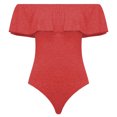 thumbnail image 1 of Gibobby pantalones holgados de oficina Mono ajustado con volantes y hombros descubiertos de color liso para mujer(Rojo， XL), 1 of 3