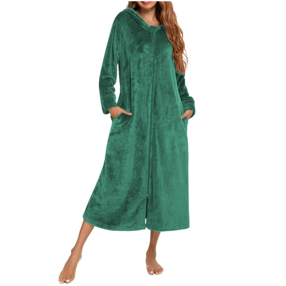 CAIXIA Womens Robes Lightweight Plus Size Women's Soft Flannel Long Sleeve Zip Up Sleepwear Robe Cozy Loungewear With Pockets Home Wearable Blanket For Relaxation