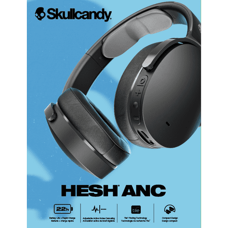 Skullcandy Hesh ANC Noise Canceling on-Ear Wireless Headphones, True Black