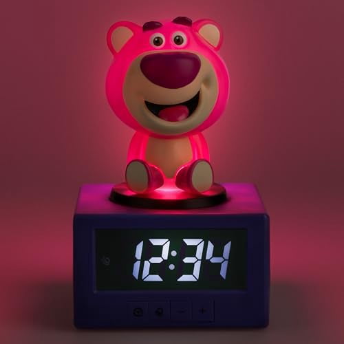 Toy Story Lotso Digital Alarm Clock with Night Light & Music – Officially Licensed Disney Pixar Bedroom Clock for Kids – Battery Powered – Fun Gift Idea & Cute Room Decor | Paladone