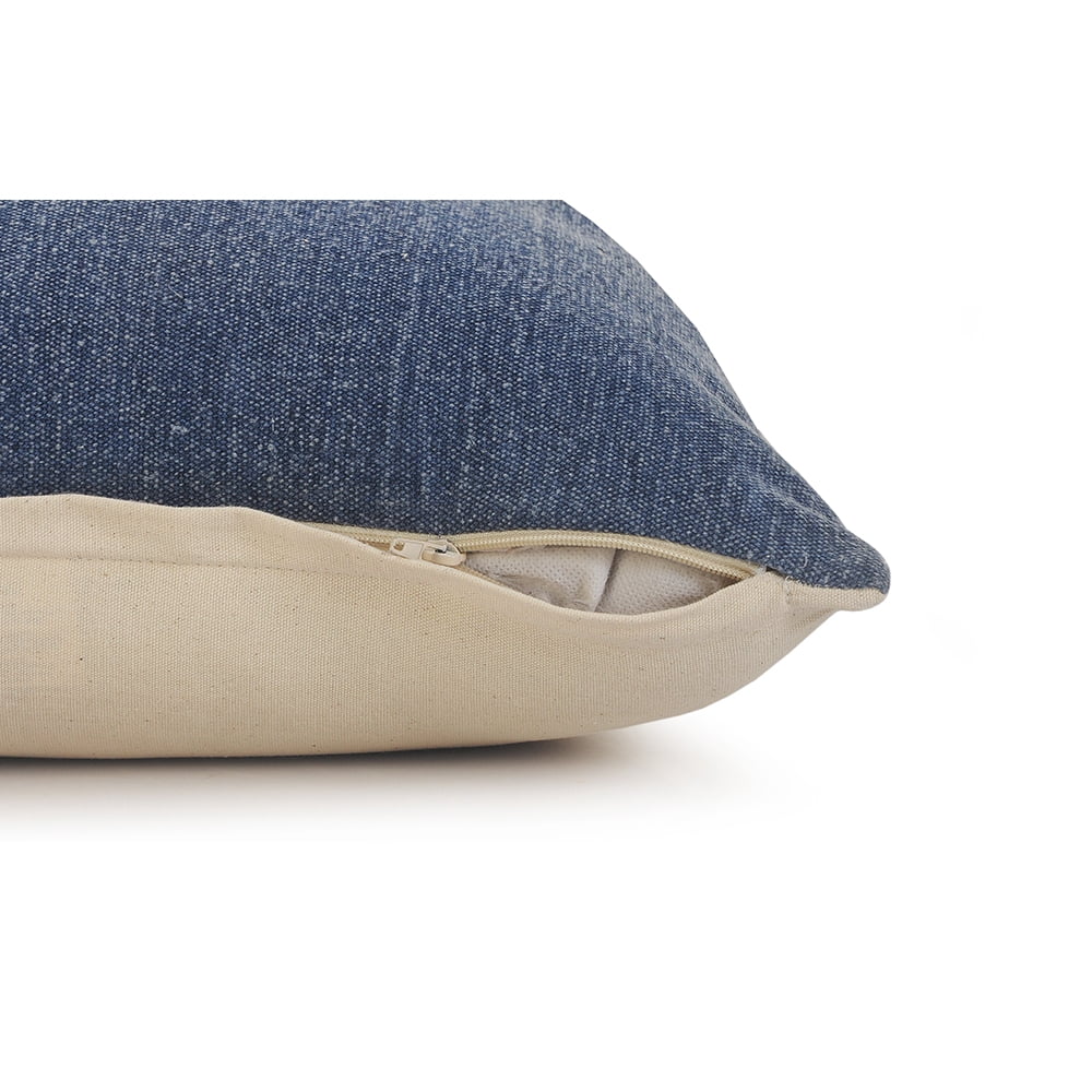 Ox Bay Sariyah Dusty Blue/White Shag Striped Over-tufted Cotton Adult Decorative Lumbar Pillow Cover