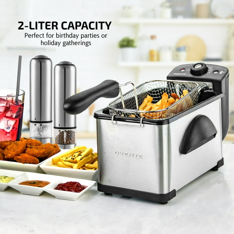 OVENTE Electric Deep Fryer 2 Liter Capacity, Viewing Window and Odor  Filter, New Silver FDM2201BR 