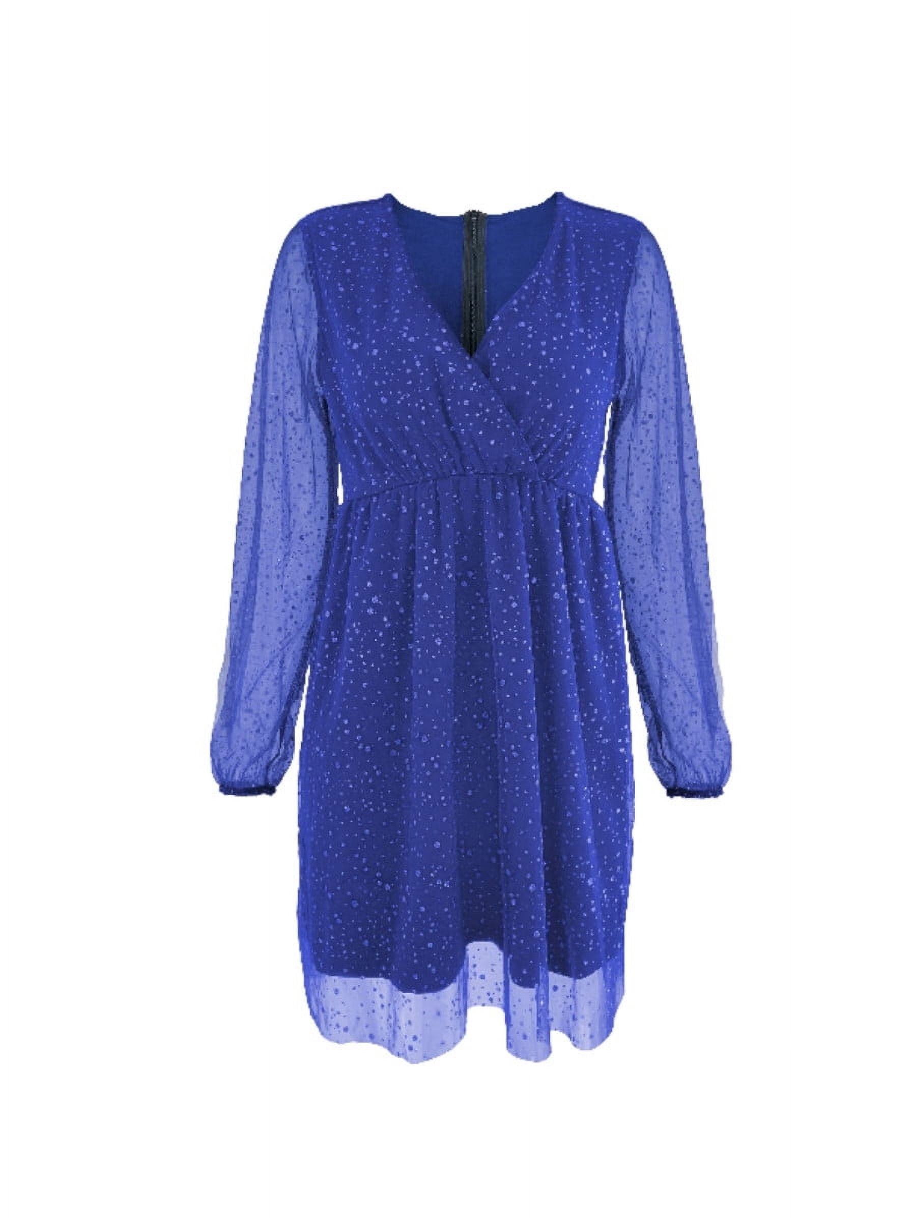 Women's Sequins Mini Dress Lantern Long Sleeve V Neck Mesh Splicing Glitter Cocktail Party Dress Short Dance Dress