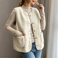 thumbnail image 5 of Ecqkame Women's Fuzzy Vest Sleeveless Button Down Loose Round Neck Casual Velvet Warm Fall Winter Outerwear with Pockets Beige XL, 5 of 6