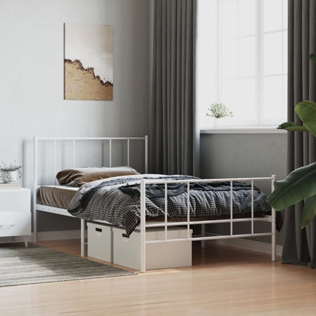 Aibecy Metal Bed Frame with Headboard and Footboard White 39.4 x78.7