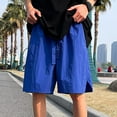 thumbnail image 5 of USNSM (S-5XL) Big and Tall Mens Linen Shorts Flat Front Casual Elastic Waist Drawstring Summer Beach Vacation Shorts with Pocket Blue XL, 5 of 6