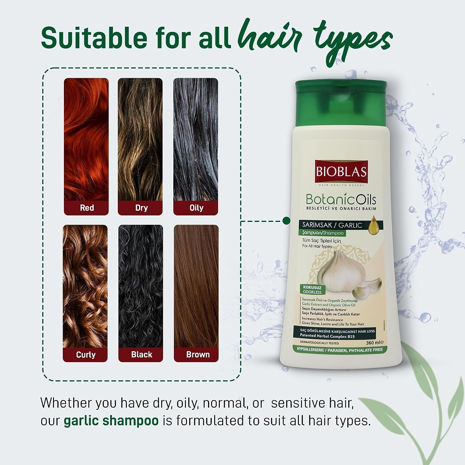 Bioblas Garlic Hair Loss Shampoo for Men and Women with Organic Oil, Unscented, Halal, All Hair Types, 13 oz - 2 Pack