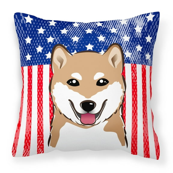 Caroline's Treasures BB2155PW1414 American Flag and Shiba Inu Fabric Decorative Pillow , 14Hx14W, multicolor