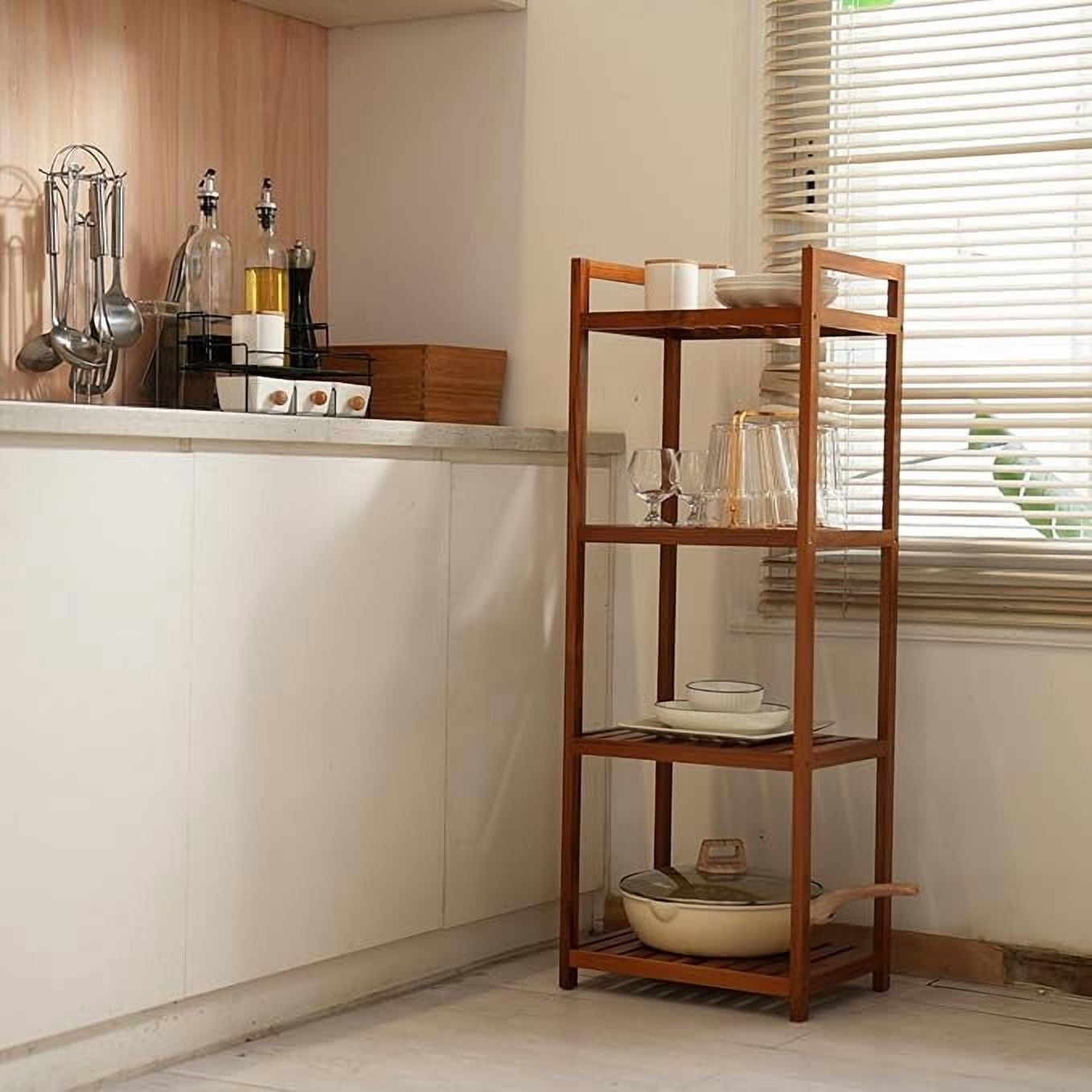 Utoplike Teak Wood Bathroom Shelf Organizer Stand, Standing Shelves Shower Caddy Units, Freestanding 4 Tier Bath Storage for Floor, Kitchen, Office