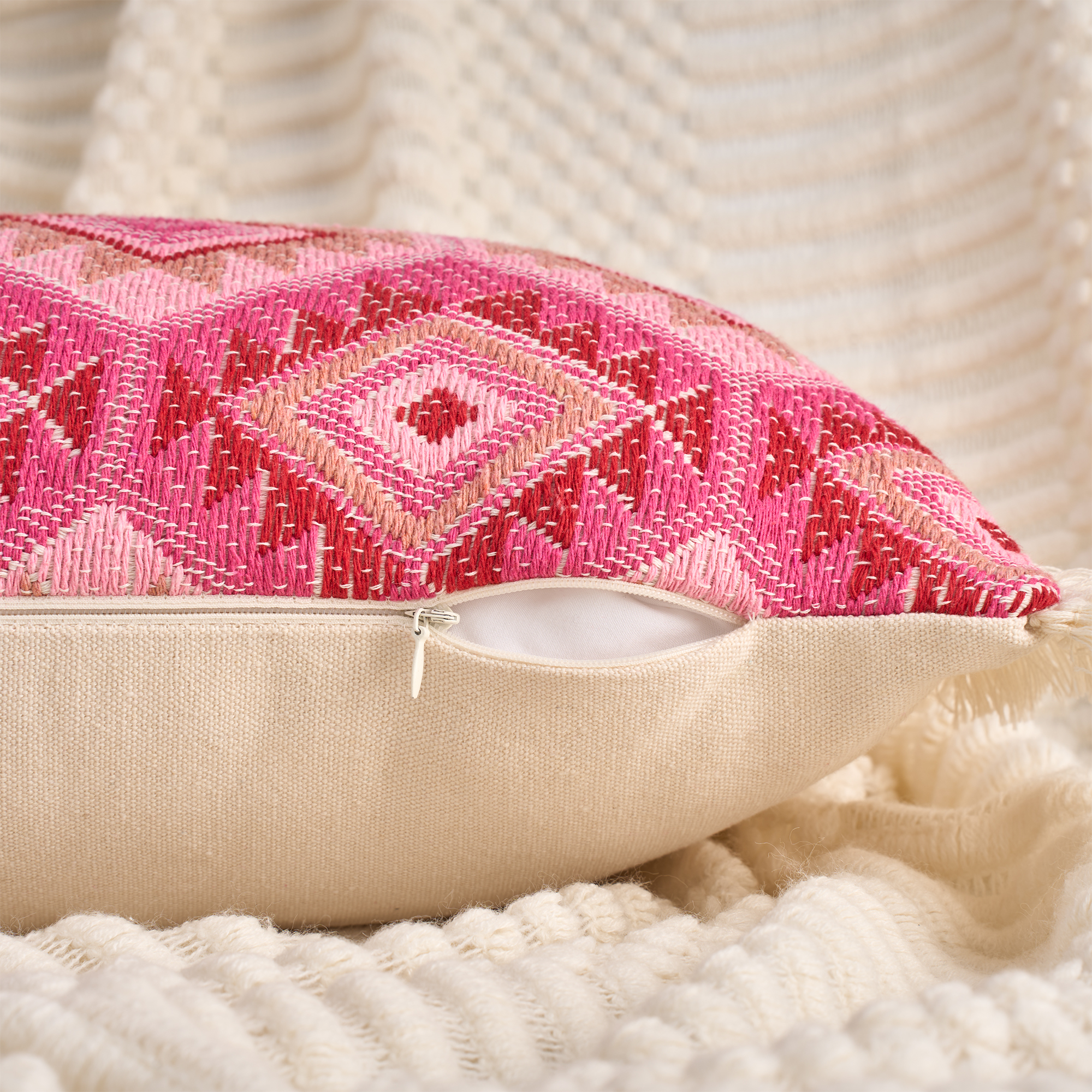 Unique Bargains Boho Throw Pillow Covers Geometric Pattern Cushion Cases 20" x 12" Pink