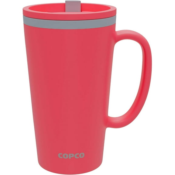 Cone 16Oz Insulated Travel Mug with Handle, Double Wall, Slide-Closure Lid, Bpa-Free, Microwave  Dishwasher Safe, Reusable Plastic Travel Coffee Tumbler - Portable Coffee Cup (Coral Red)