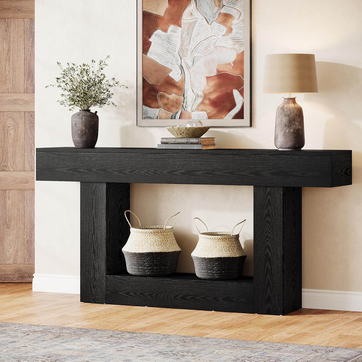 Tribesigns 63" Console Table, Farmhouse 2-Tier Entryway Table with U-Shaped Base