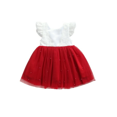 

Meihuida Christmas Little Girls Dress Color Matching Lace Mesh Princess Skirt