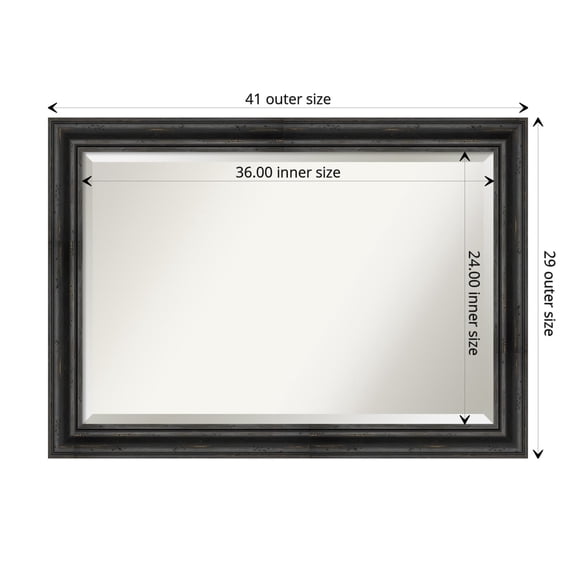 Rustic Pine Black Beveled Wood Bathroom Wall Mirror