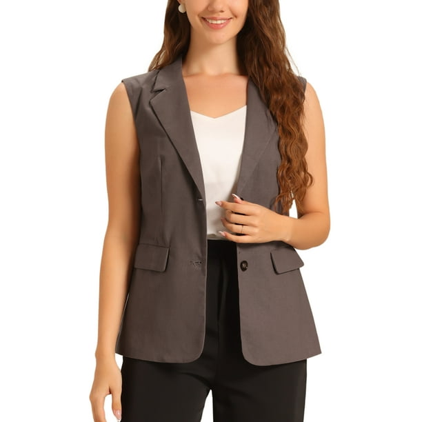 CHALECO SIN MANGAS INSPIRE CHIC para Mujer, Traje de Oficina Casual, Talla XS, Gris Marrón