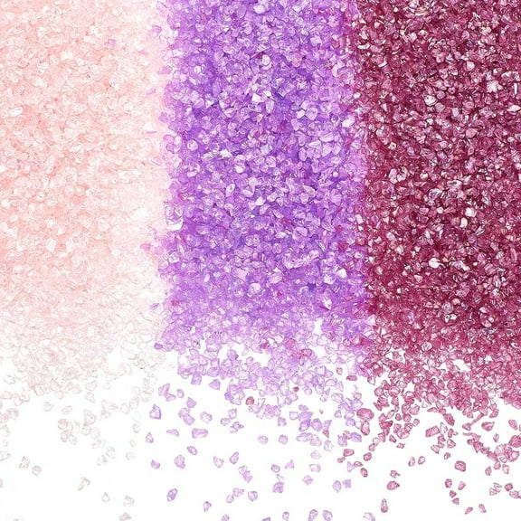 1 Box 300g 3 Colors Crushed Glass Bulk Broken Glass Glitter 1-4mm Mini Irregular Crystal Pieces Pink Purple Chips Chunky Sequins for Nail Arts Vase Filler DIY Jewelry Making Decor Supplies