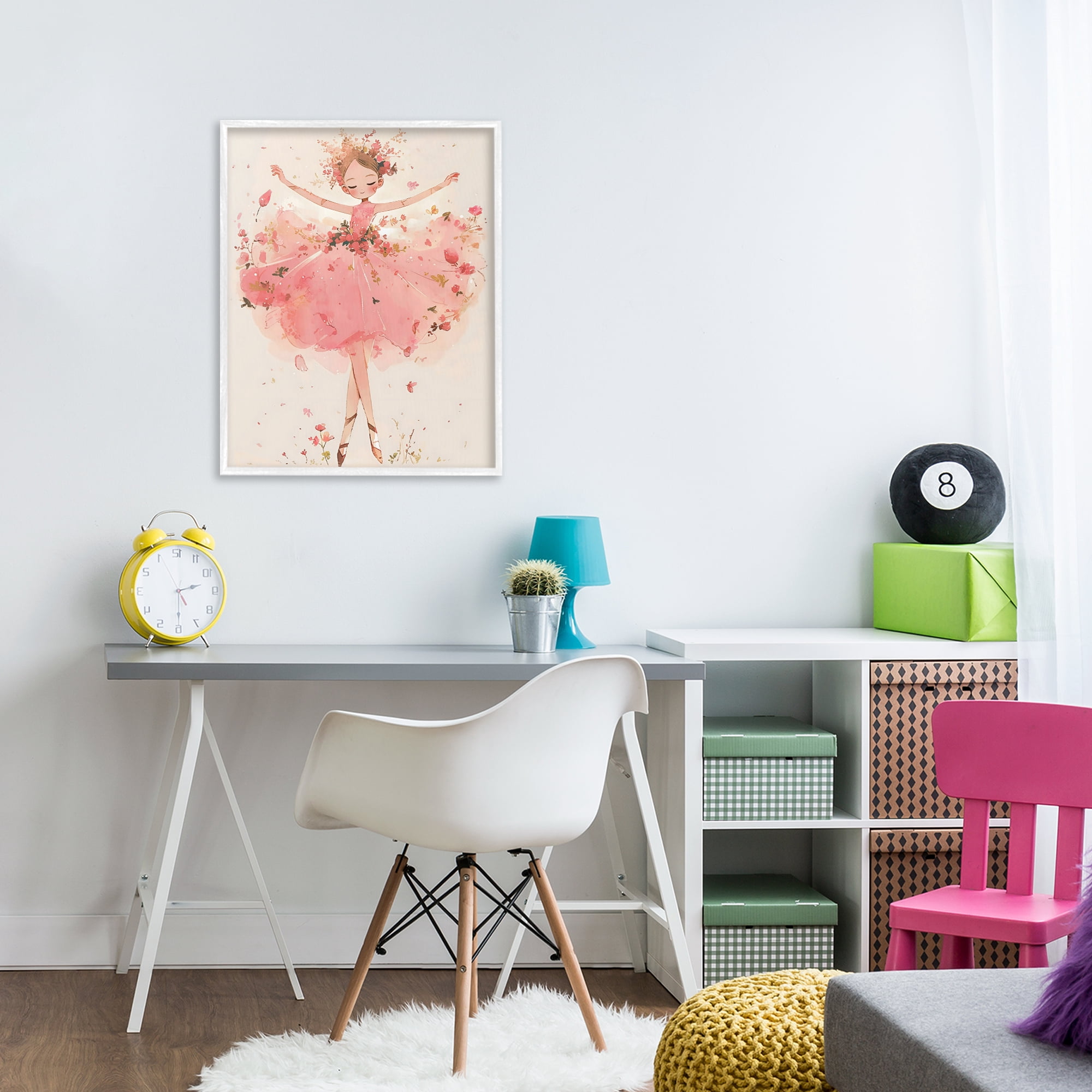 Stupell Industries Pink Floral Dress Ballerina White Framed Giclee Art, design by Creative Studio