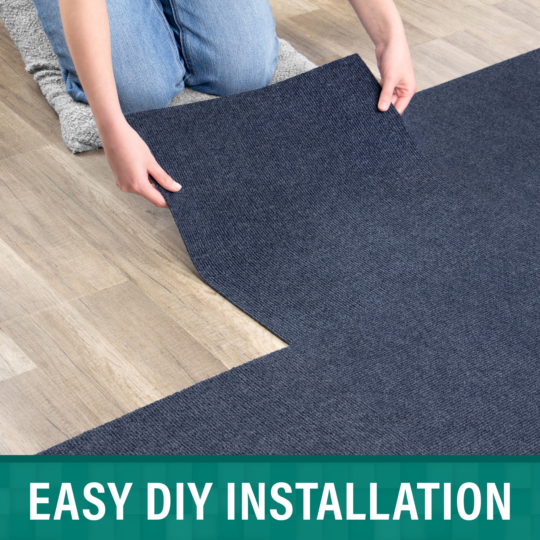 Asheville Rib Blue Residential 18 in. x 18 in. Peel and Stick Carpet Tile Square 27 sq. ft. 12 Tiles Per Box