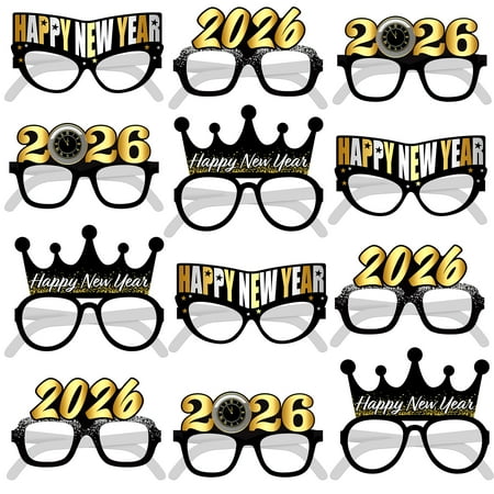 KatchOn 2026 Glasses New Years Eve - Pack of 12 | New Years Eve Glasses for Happy New Years Decorations 2026 | Happy New Year Glasses for New Years Eve Party Supplies 2026 | NYE Party Favors 2026