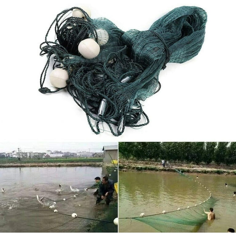 ANQIDI 33' Green Fishing Net Hand Made Nylon Beach Seine Drag Net  Polyethylene Fishing Drag Net Fishing Equipment