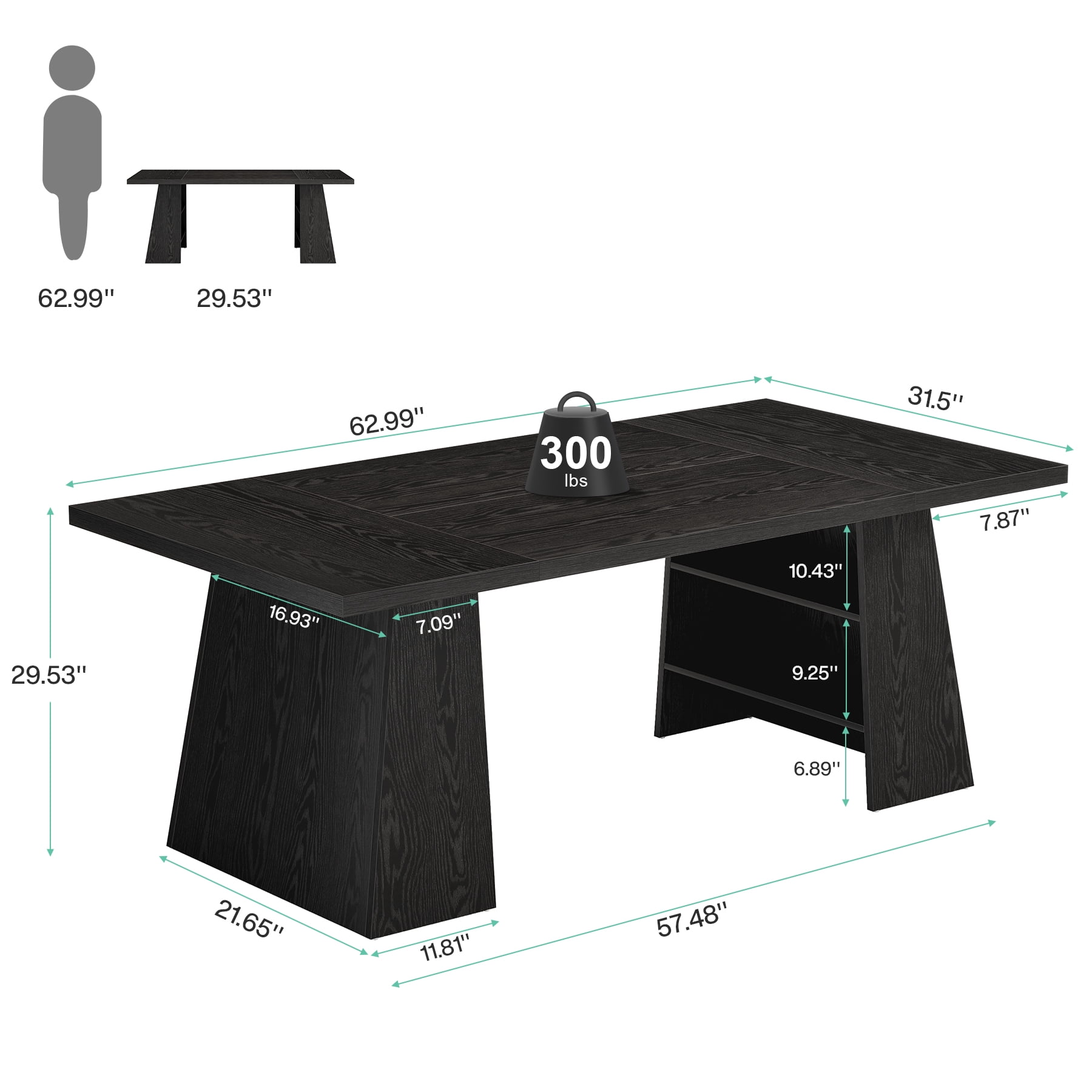 Fnova 63'' Executive Desk, Home Office Computer Desk with Double Pedestal & Storage Shelves, Large Writing & Conference Table, for Home Office & Small Business