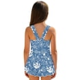 thumbnail image 2 of COEQINE Girls One Piece Swimsuit with Skirt Sleeveless Cute Skirted Bathing Suit Hawaiian Swimwear for Kids 3-4 Years, Summer Swim Dress for Water Play, Marine Starfish Seashell Coral Blue, 2 of 8