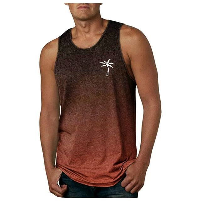 Men's Athletic Tops Workout Sleeveless Gradient Shirts Fitness Training Beach Outdoor Exercise Performance Activewear