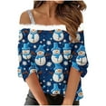 thumbnail image 2 of Womens Off The Shoulder Tops Long Sleeve Christmas Shirt with Double Strap Design Comfort Holiday Party Wear Going Out Tops, 2 of 5