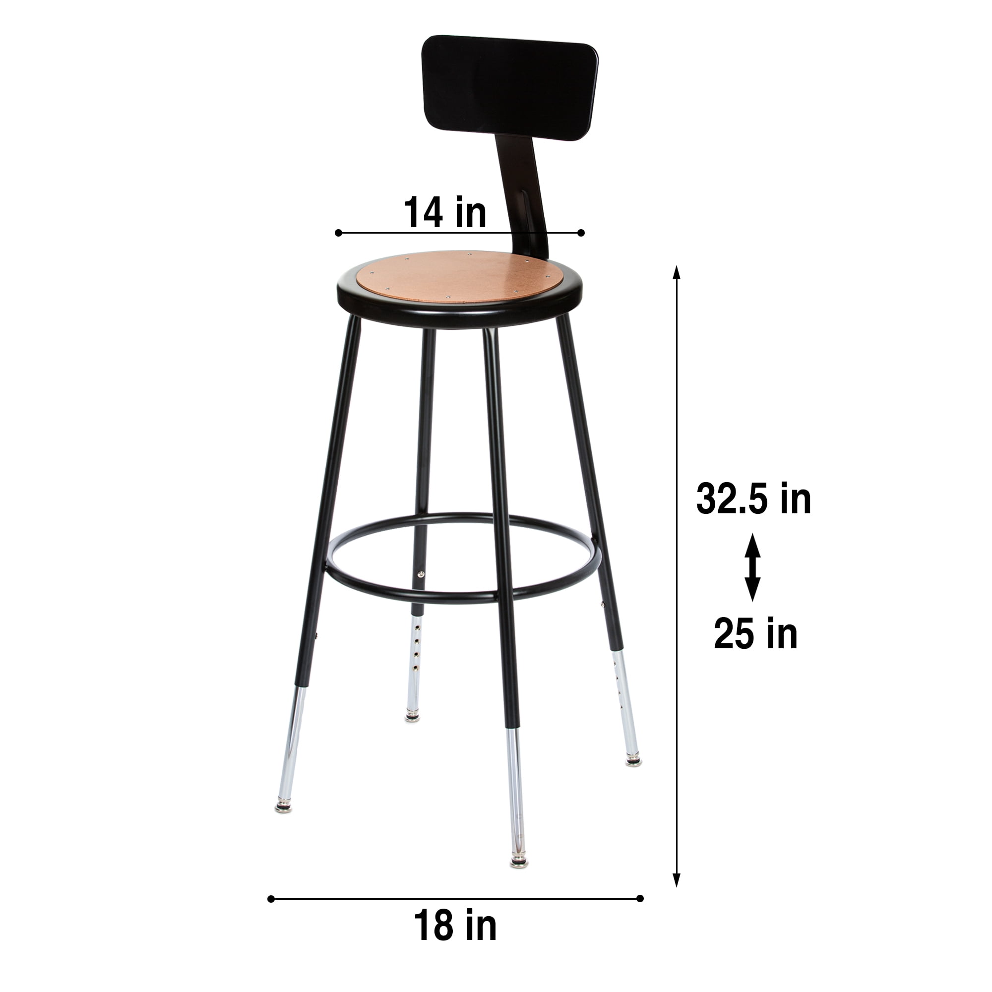 Hampden Furnishings Flynn 25"-33" Adjustable Masonite/Steel Stool with Backrest, Black, 2 PK