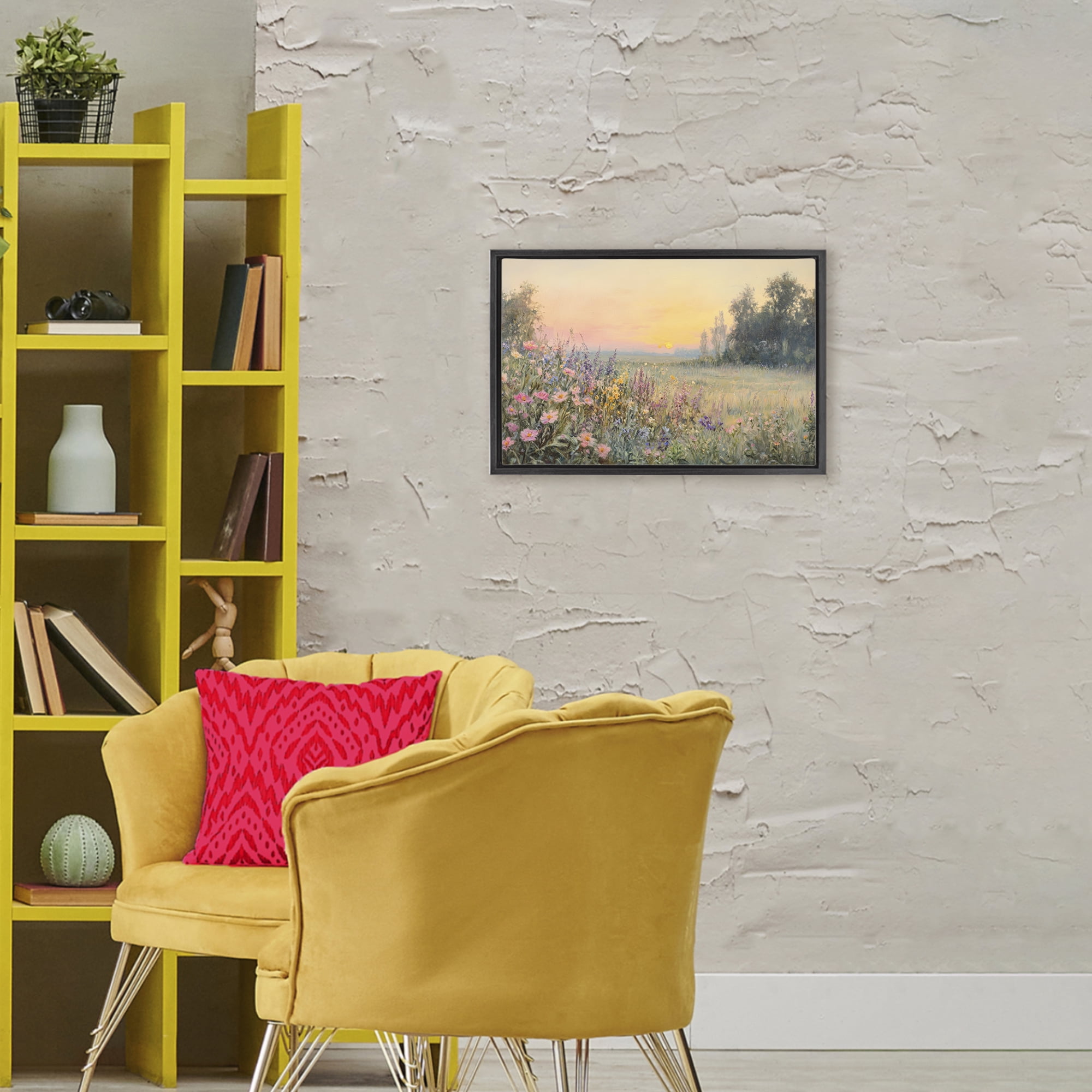 Stupell Industries Serene Twilight Meadow Black Framed Floater Canvas Wall Art, design by Petal Prints Design
