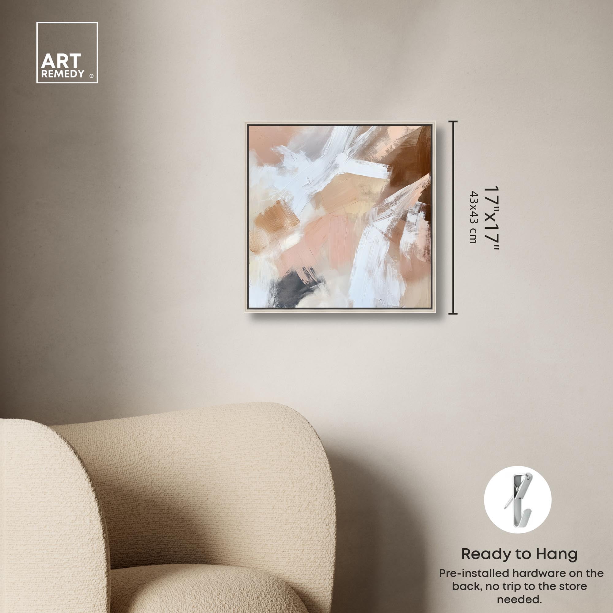 Taupe and Ash I Canvas Boho Minimalist by Art Remedy, Silver Frame, 16 x 16
