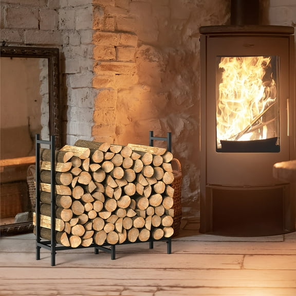 4ft Outdoor Indoor Firewood Rack Holder for Fireplace Wood Storage, Adjustable Stacker Stand, Heavy Duty Fire Logs Stand Stacker Holder for Fireplace Metal Lumber Storage Carrier Organizer