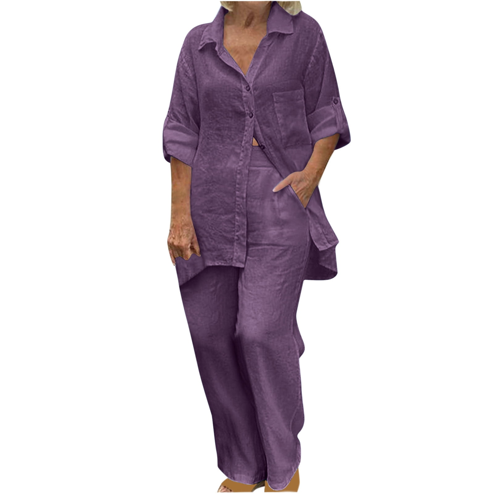 Edvintorg Women's Pajama Sets Cotton And Linen Long Sleeve Button Down ...
