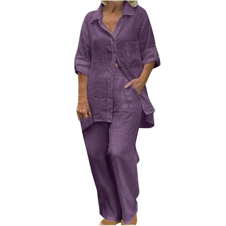 

Edvintorg Women s Pajama Sets Cotton And Linen Long Sleeve Button Down Sleepwear Nightwear Soft Pjs Lounge Sets Plus Size On Clearance