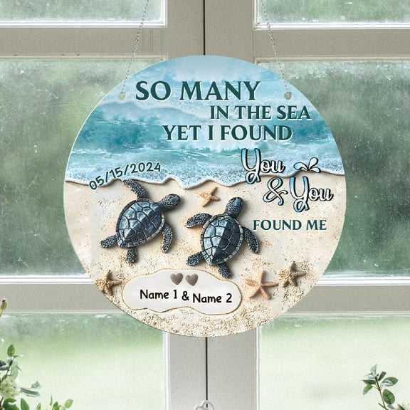Lotusprinthandmade Personalized Name and Date Turtle Couple Custom Shape Window Hanging Acrylic Ornament (4x4), custom valentine’s day turtle lovers ornament