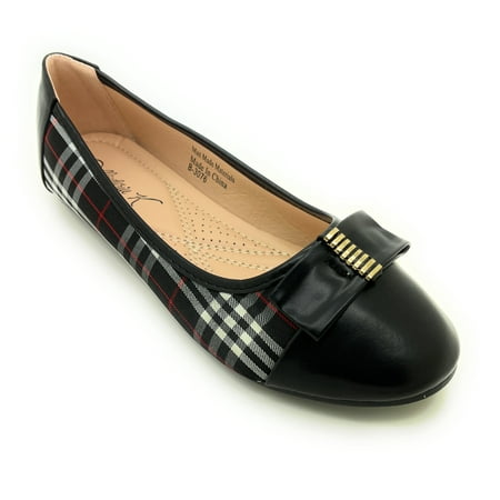 

Plaid with Solid Toe Tip Ballerina Flats