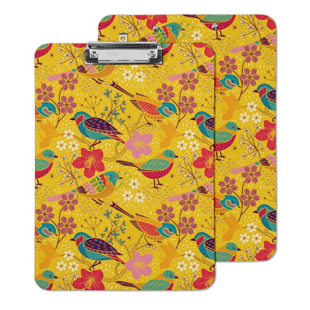 Inkdotpot Pince Décorative Format Lettre, Pince à Profil Bas, Trou de Clé Rétractable pour Suspendre du Carton pour Bureau et École avec Marqueur et Effaceur Gratuits, Floral et Oiseaux - 9 X 12,5 Po