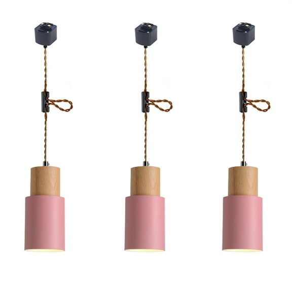 JLOWCO Adjustable Height Track Lighting Hanging Pendant Light H Type Kitchen Pendant Lighting Over Island 3 Pack Pink Dining Lights Above Dining Table (LED Bulb Include)