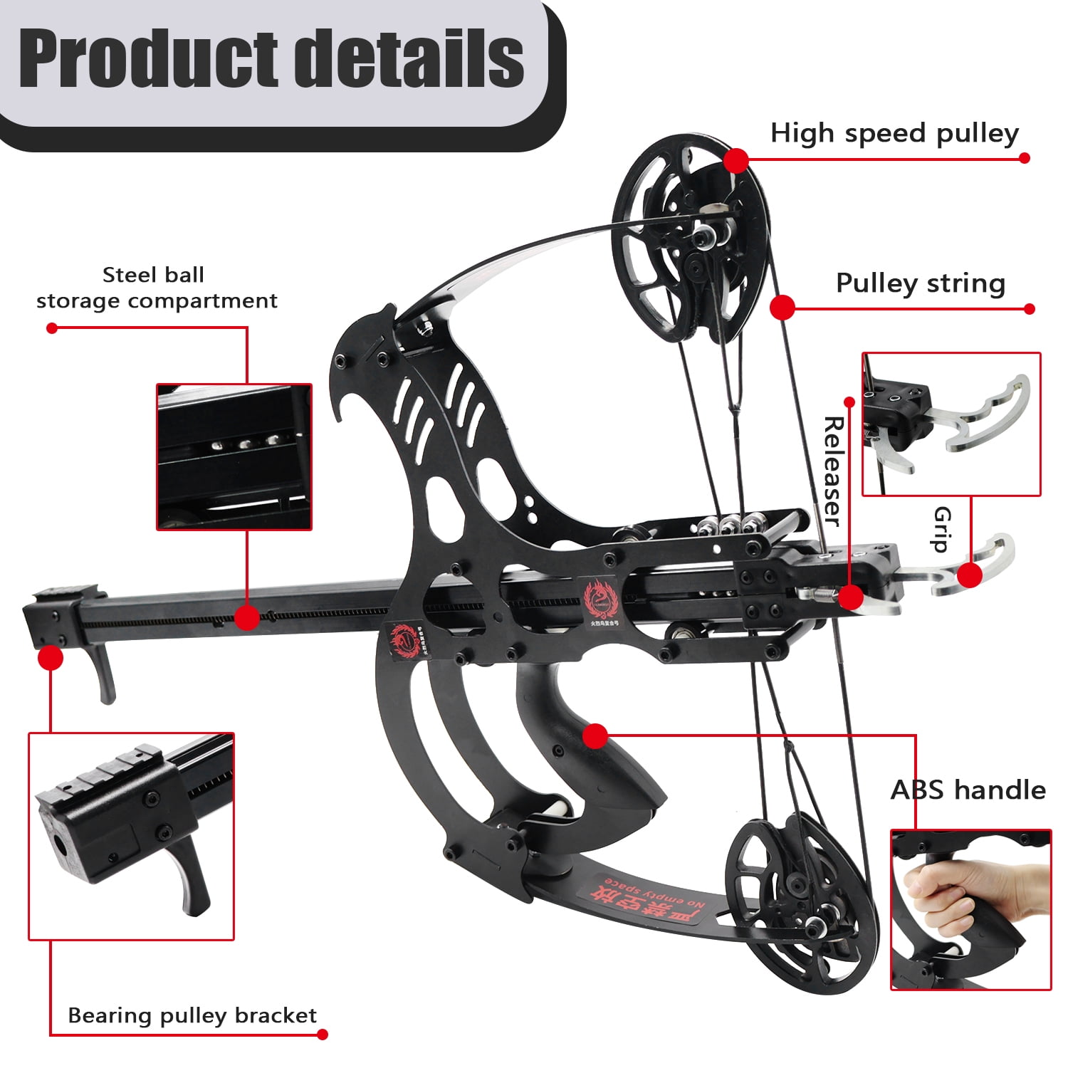 Runzkzy All-metal Composite Bow 50-shot Steel Ball Bow Adult Mechanical Pulley Long Pole Slingshot
