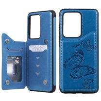 Allytech Galaxy S20 Ultra Case 6.9", S20 Ultra Wallet Case, Slim Fit Butterfly Embossed PU Leather Shockproof Full Protection Cards Slots Back Cover Shell for Samsung Galaxy S20 Ultra, Blue