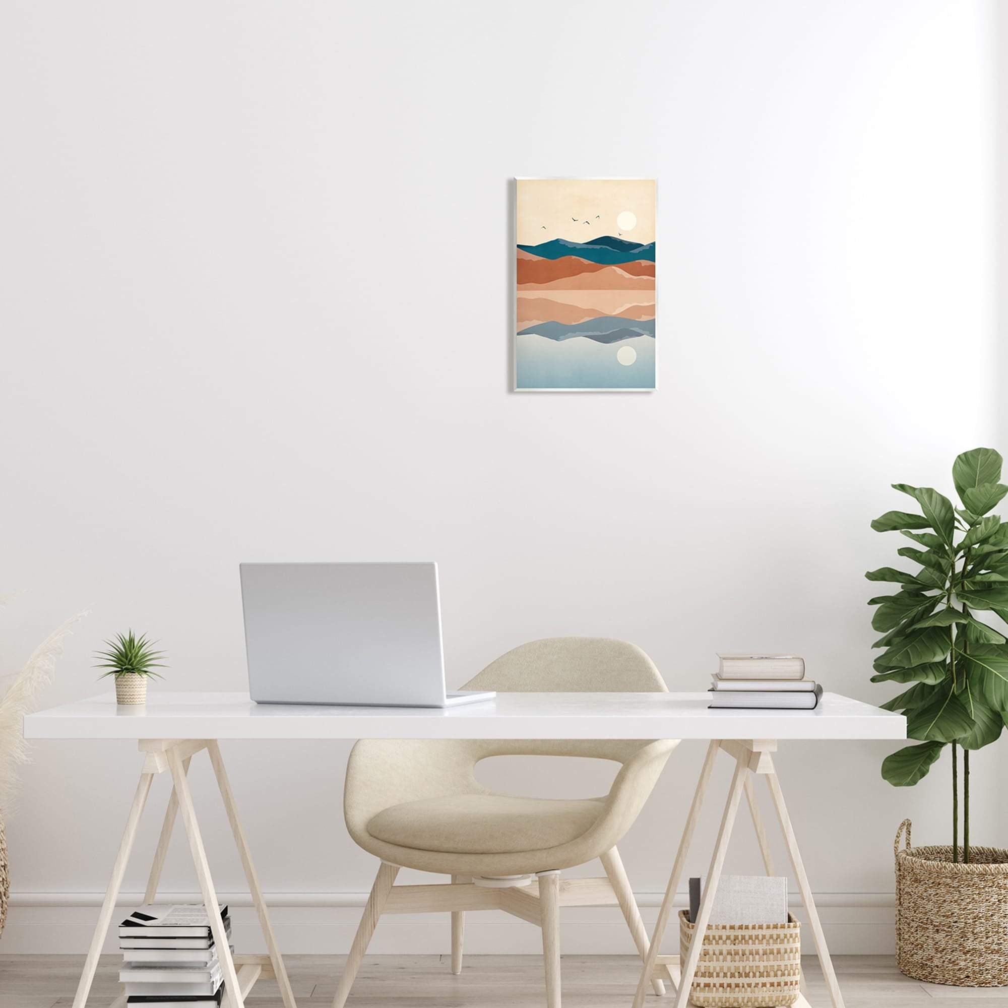 Stupell Industries Birds Flying Over Mountain Peaks Lake Reflection Graphic Art Unframed Art Print Wall Art, Design by JJ Design House LLC