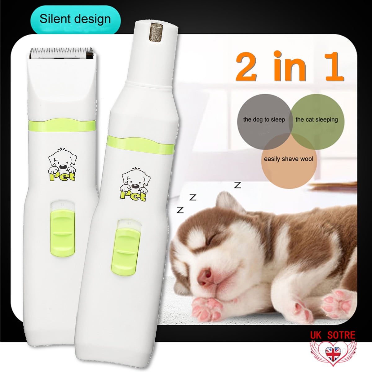 Dog Nail Grinder and Clippers, 2 in 1 MultiFunction Dog Hair Clippers